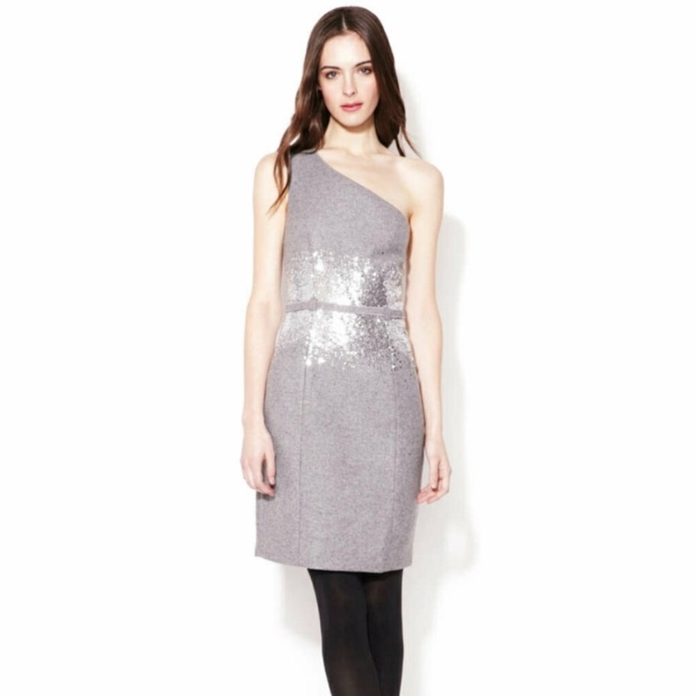 Susana Monaco One Arm Wool Blend Sequin Dress Chrome